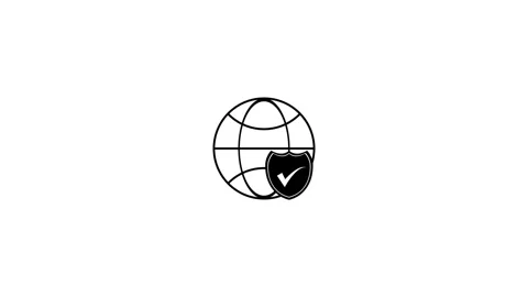 Check mark with earth globe icon on background Stockbeeldmateriaal 336549263