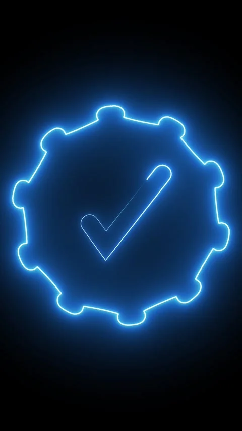 Check mark gear vertical video with octagonal outline on dark background fo.. 動画素材 344860087