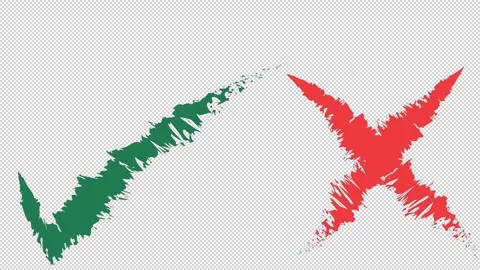 Check mark in green and cross in red animation with transparent background Stock Footage 235525075