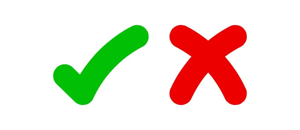 Check mark green and red cross, confirm or deny, yes or no icon, check mark.. Stock Illustration