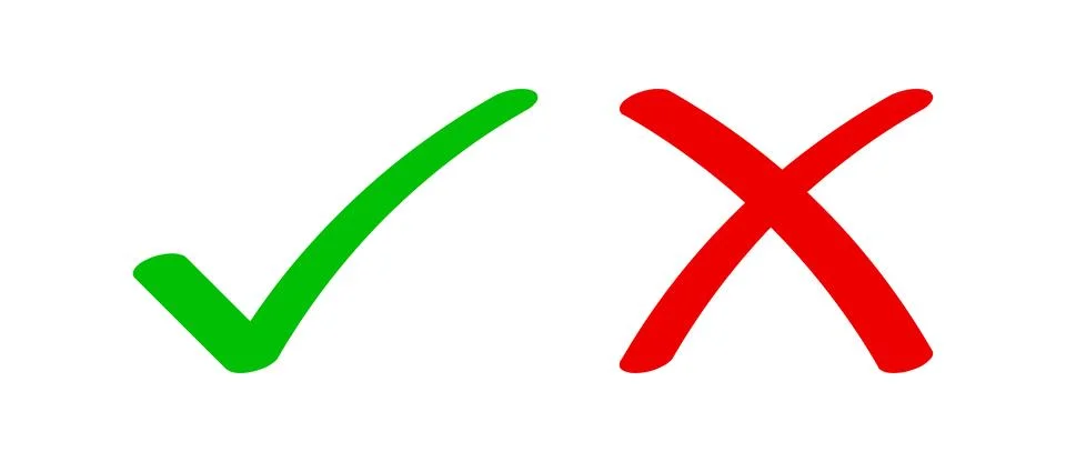Check mark green and red cross, confirm or deny, yes or no icon, check mark.. Stock Illustration