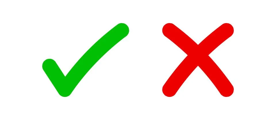 Check mark green and red cross, confirm or deny, yes or no icon, check mark.. Stock Illustration