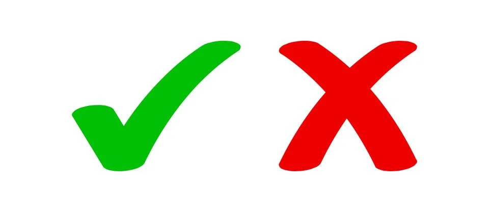 Check mark green and red cross, confirm or deny, yes or no icon, check mark.. Stock Illustration