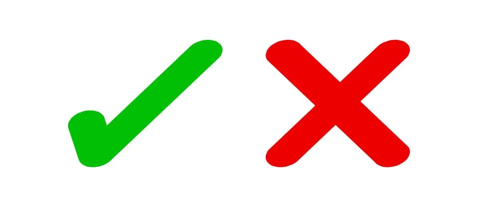 Check mark green and red cross, confirm or deny, yes or no icon, check mark.. Stock Illustration