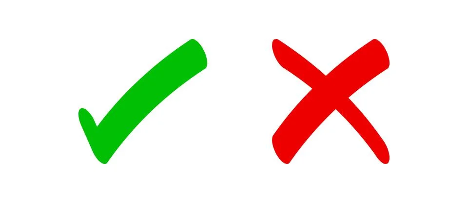 Check mark green and red cross, confirm or deny, yes or no icon, check mark.. Stock Illustration