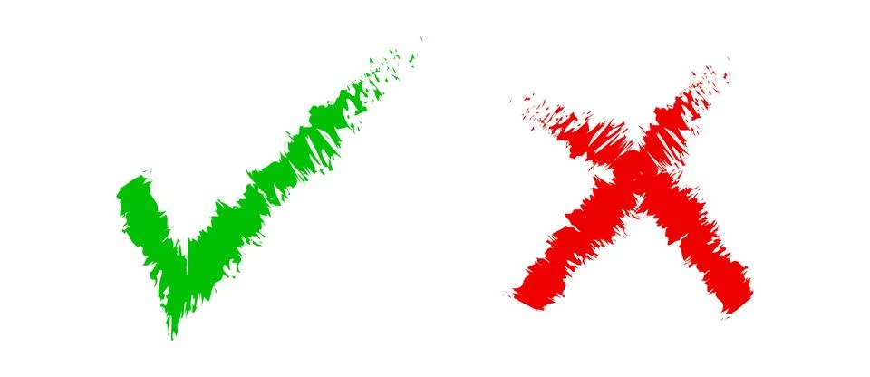 Check mark green and red cross, confirm or deny, yes or no icon, check mark.. Stock Illustration