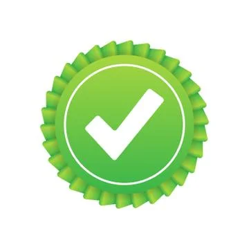 Check mark. Green approved star sticker on white background. Vector stock Stock Illustration