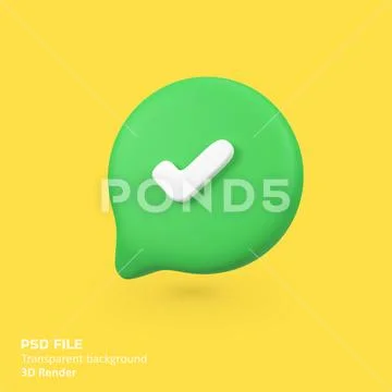 Check mark on green bubble isolated 3d render icon illustration PSD Template