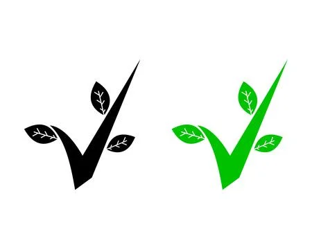 Check Mark Green Leaf Environment Icon Vector Logo Template Stock Illustration