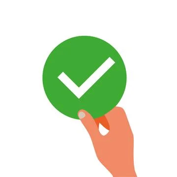 Check mark in hand. Hand holding sign with checkmark. Stock Illustration
