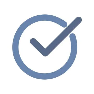 Check mark icon. Blue check mark inside a circle. Sign of approval, confirm.. Stock Illustration