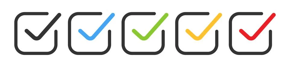 Check mark icon in a box. Colored  Tick  and black cell symbol. Sign choice.. Stock Illustration