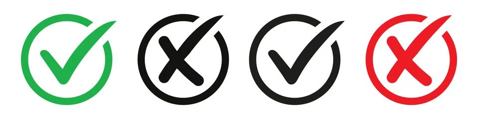 Check mark icon button set. check box icon with right and wrong buttons and yes Stock Illustration