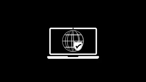 Check mark icon with earth globe in laptop on background Vídeos de archivo 336549270