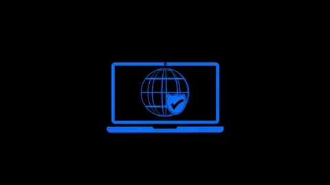 Check mark icon with earth globe in laptop on background Видео 336549272