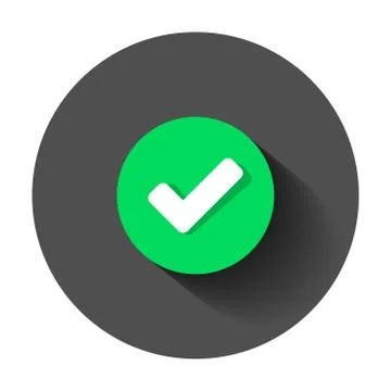 Check mark icon in flat style. Ok, accept vector illustration with long shado Stock Illustration