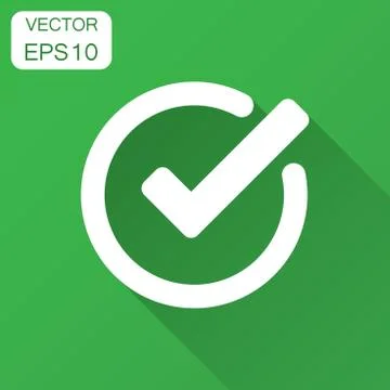 Check mark icon in flat style. Ok, accept vector illustration with long shado Stock Illustration