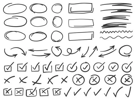 Check mark icon in hand drawn style. Handmade doodle vector illustration on.. イラスト素材
