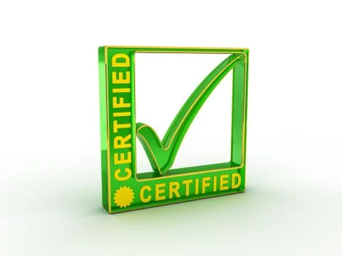 Check  mark icon in rectangle with CERTIFIED word Stock Illustration