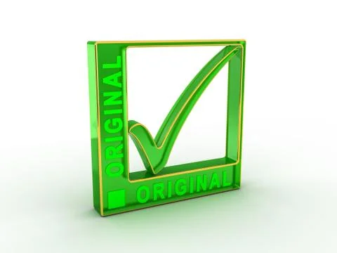 Check  mark icon in rectangle with ORIGINAL word Stock Illustration