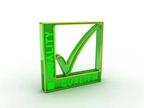 Check  mark icon in rectangle with QUALITY word Stock Illustration