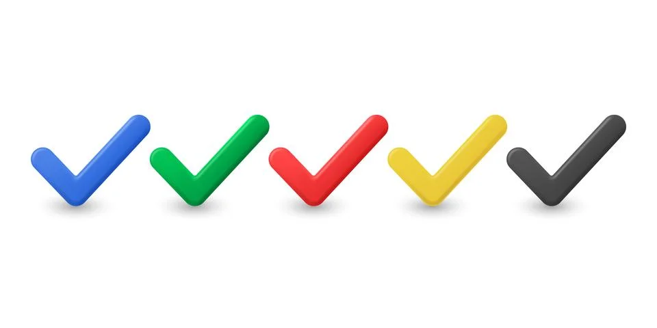 Check Mark Icon Set, 3d Vector Illustration. Colorful Tick Symbols in Blue,.. Stock Illustration