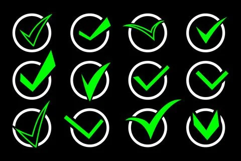Check mark icon set. Circle tick approved modern symbol. Vector  Stock Illustration
