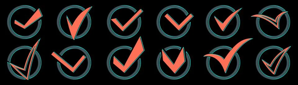 Check mark icon set. Circle tick approved modern symbol. Vector  Stock Illustration