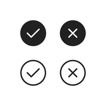 Check mark icon set. Cross web sign. Yes, no symbol in vector flat style. Stock Illustration
