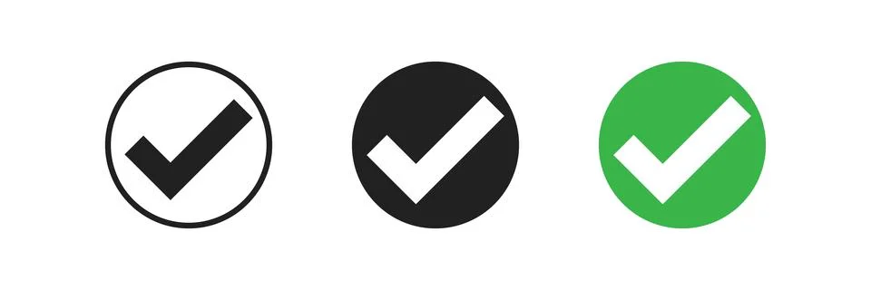 Check mark icon set. Simple web correct sign. Checkmark symbol. Tick design.. Stock Illustration