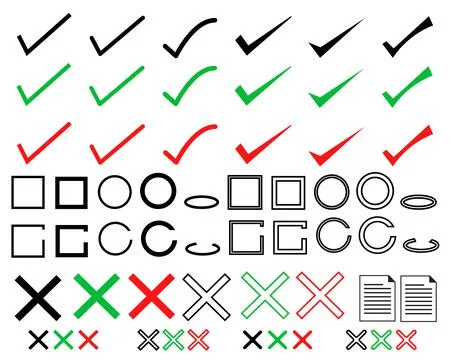 Check mark icon set on white background. green check mark and red cross. Stock Illustration