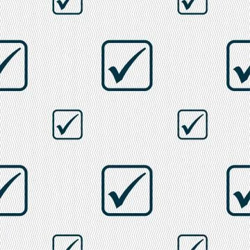 A check mark icon sign. Seamless pattern with geometric texture. Vector Stock Illustration