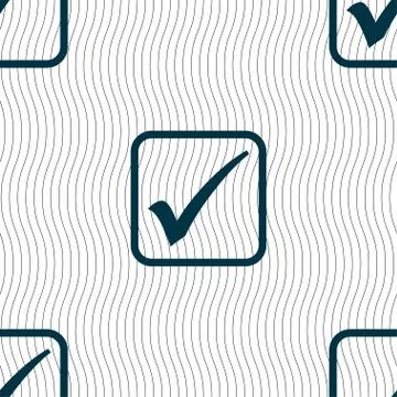 A check mark icon sign. Seamless pattern with geometric texture. Vector Stock Illustration