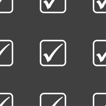 A check mark icon sign. Seamless pattern on a gray background. Stock Illustration