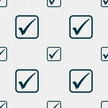 A check mark icon sign. Seamless pattern with geometric texture. Stock Illustration