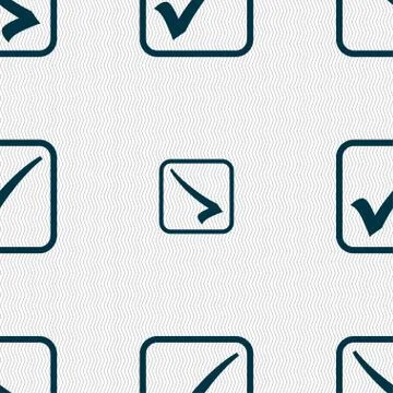 A check mark icon sign. Seamless pattern with geometric texture. Stock Illustration