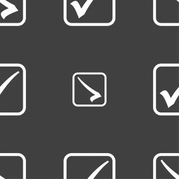 A check mark icon sign. Seamless pattern on a gray background. Stock Illustration