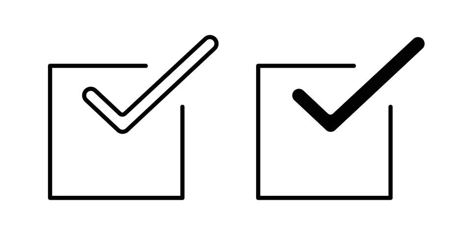 Check mark icon thin line and clipart style vector set Stock Illustration