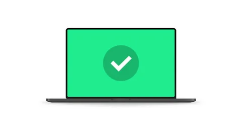 Check mark icon. Yes symbol motion graphics on laptop Stock Footage 145278366