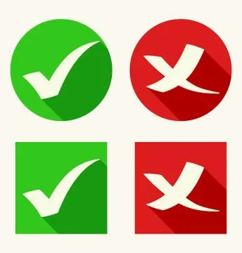 Check mark icons in flat style with long shadows Stock Illustration