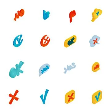 Check mark icons set, isometric 3d style Stockillustratie