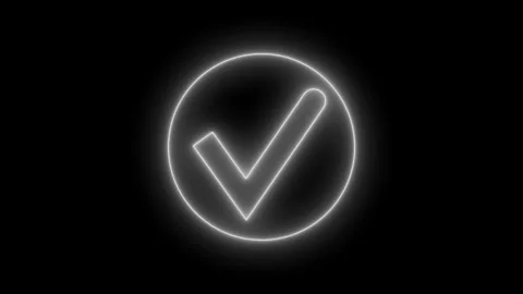 Check mark inside a circle neon animation on a black background 库存影片 318098598