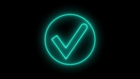Check mark inside a circle neon animation on a black background Stock Footage 318098633
