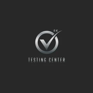 Check mark logo, silver testing software or web app emblem, mockup design ele Illustrazione stock
