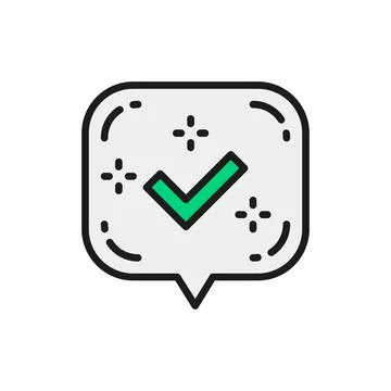 Check mark or tick notification in bubble, approved checkmark color line icon. Stock Illustration