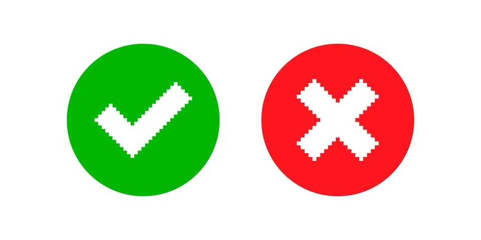 Check mark pixel icon vector set, yes and no Stock Illustration