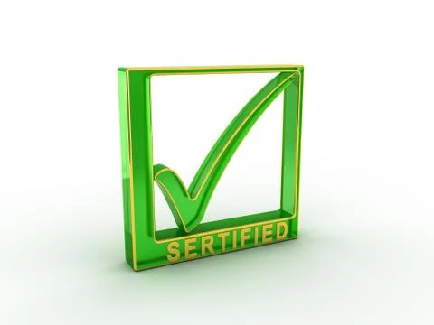 Check mark in rectangle with SERTIFIED word. 3D rendering Stock Illustration