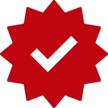 Check mark. Red tick verified badge icon. Approved profile sign. Tick in ro.. Illustration