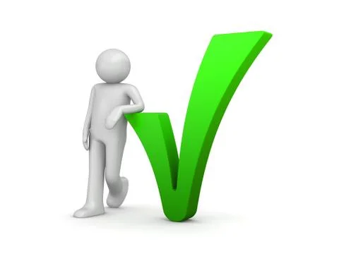 Check mark series (3d character standing near green check sign) Stock Illustration