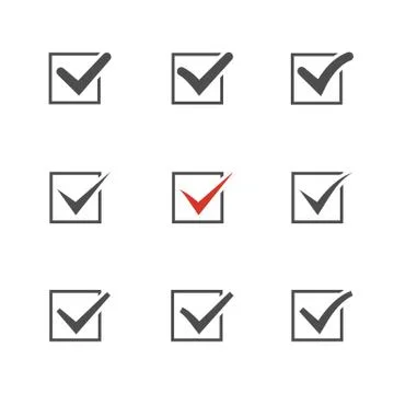 Check mark set over white.Red tic.Choice element . Stock Illustration